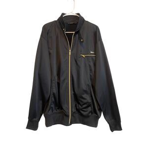 Sean John Collar Strap Zip Track Jacket Black Gold Logo Pockets Y2k Streetwear